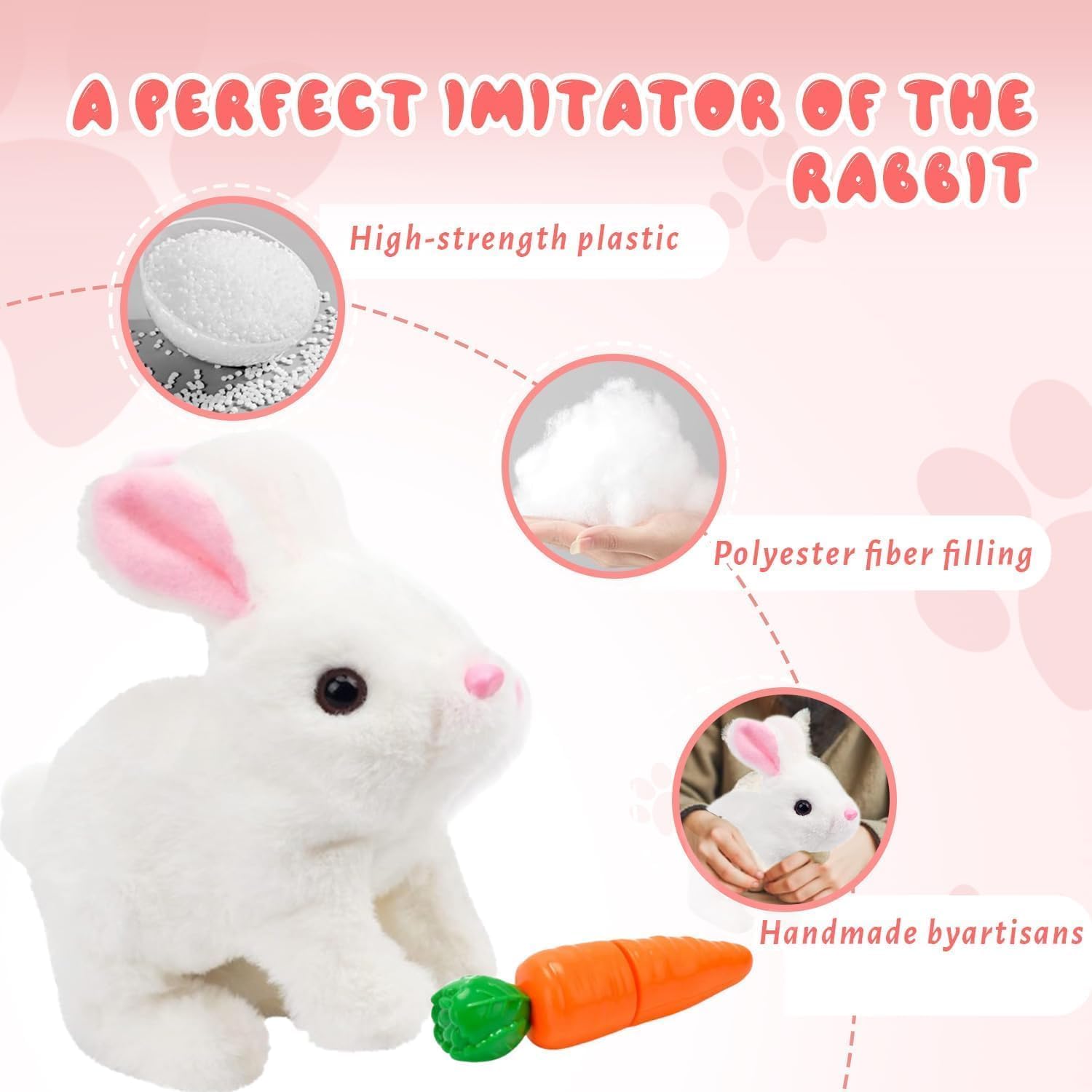 (Pack of 5) Easter Bunny Toy, Rabbit Interactive Hopping Electronic Pet Plush Bunny Toy with Sounds and Movements