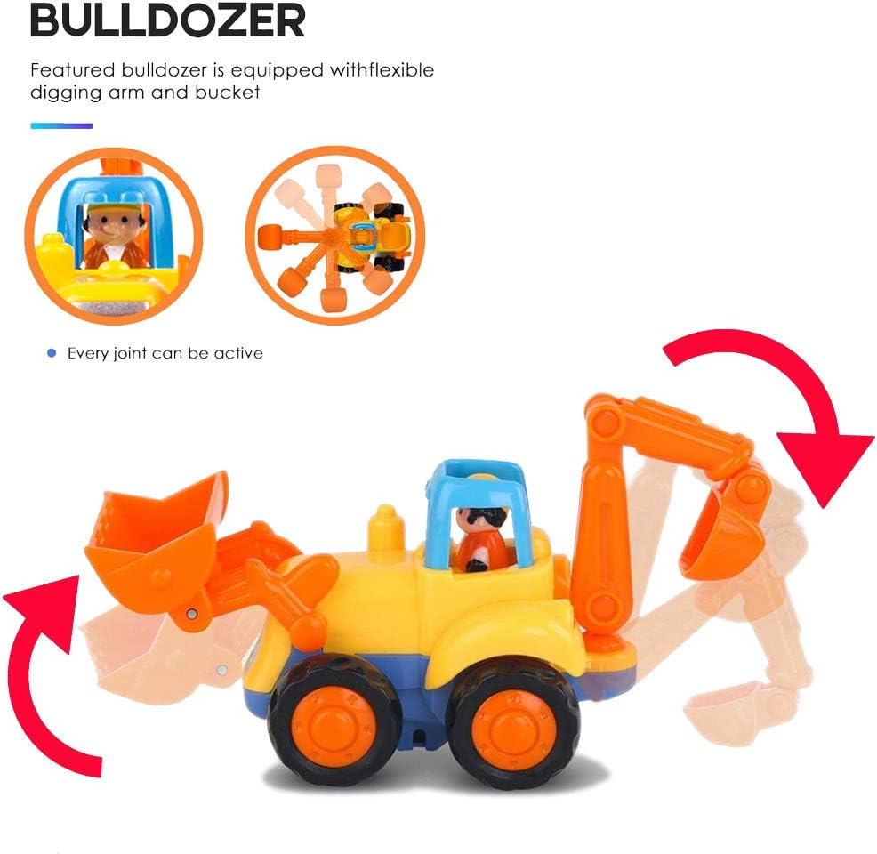 (Pack of 5)Friction Powered Cars Push and Go Trucks Construction Vehicles Toys Set of Tractor Bulldozer Dump Truck Cement Mixer for Baby Toddlers