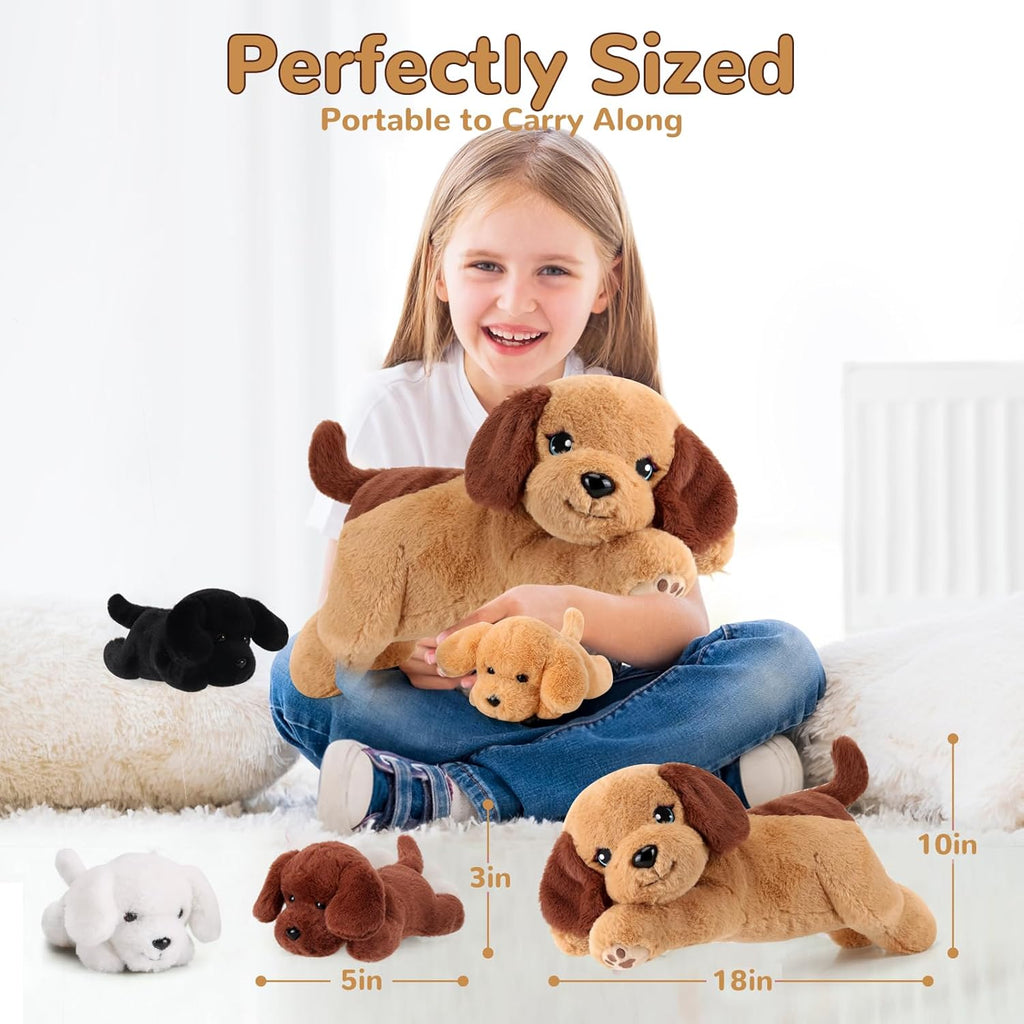(Pack of 5) 5 Pieces Dog Stuffed Animals with Babies Inside Belly - 1 Mommy Stuffed Dog with 4 Puppy Plush - Stuffed Puppy Plush Toy for Kids Age 3-8