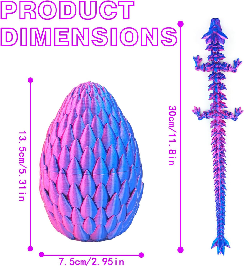 (Pack of 7) 12inch 3D Printed Dragon Egg,Mystery Crystal Dragon Fidget Toys,Articulated Dragon,Home Desk Decor Easter Surprise Dinosaur Eggs,Adults Fidget Toys for Autism/ADHD (Laser Purple)