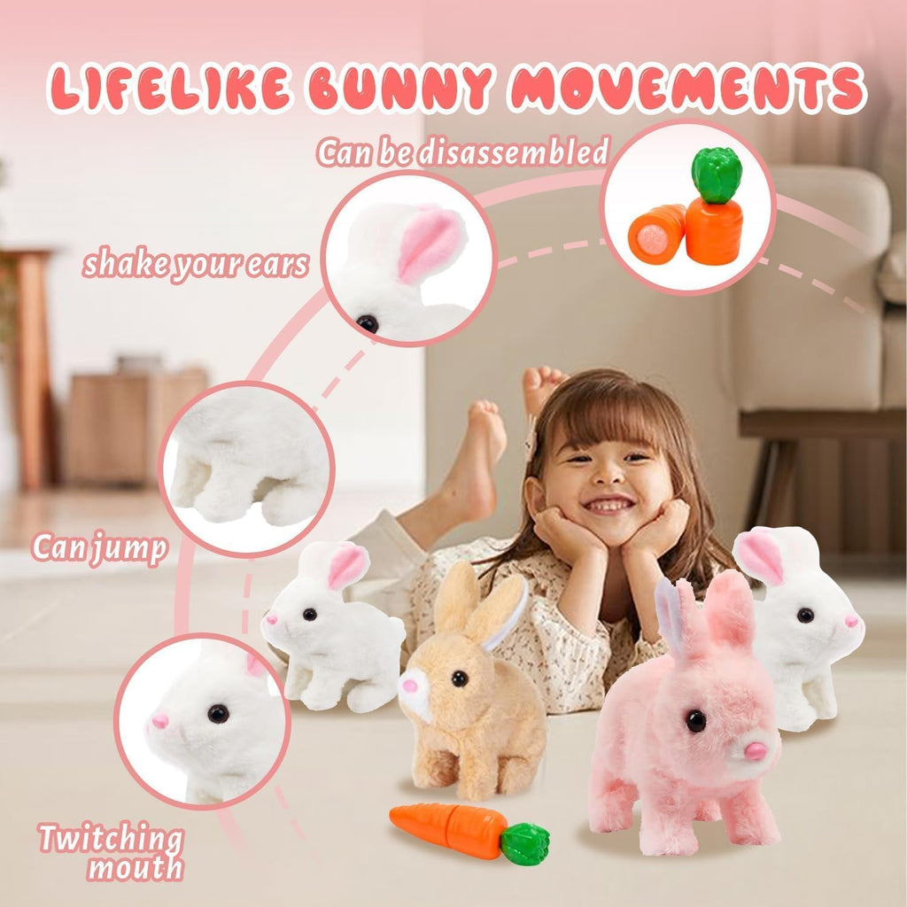 (Pack of 5) Easter Bunny Toy, Rabbit Interactive Hopping Electronic Pet Plush Bunny Toy with Sounds and Movements