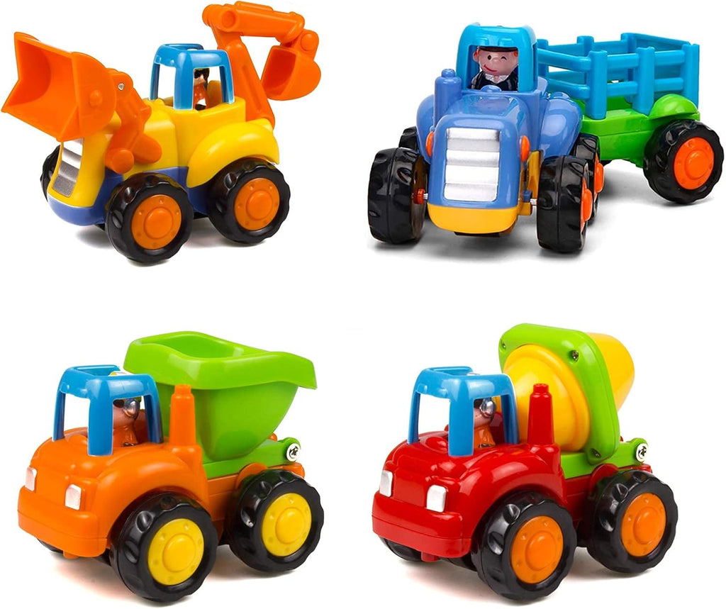 (Pack of 5)Friction Powered Cars Push and Go Trucks Construction Vehicles Toys Set of Tractor Bulldozer Dump Truck Cement Mixer for Baby Toddlers