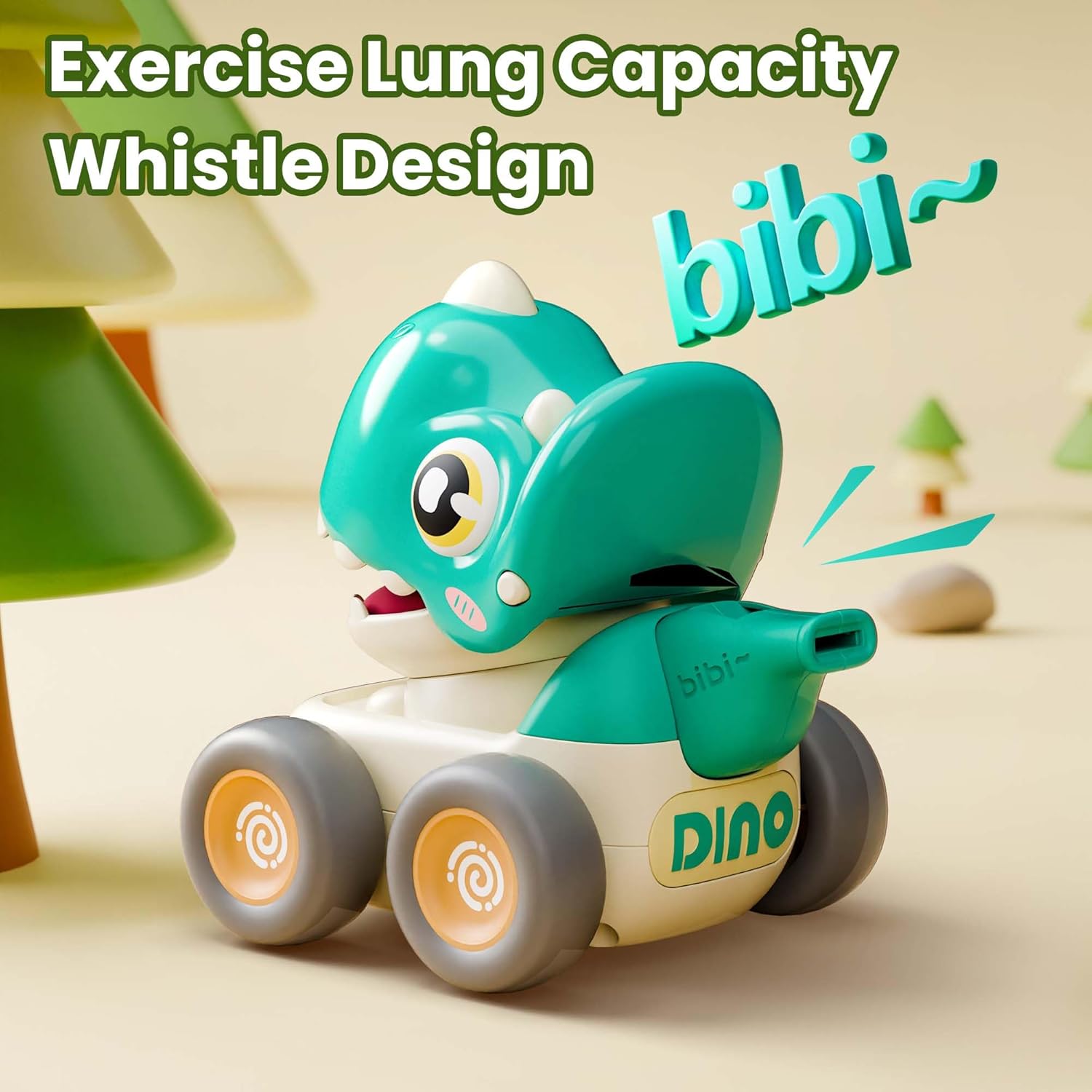 (Pack of 4)Dinosaur Press to Go Car Toys for Toddlers 1-3, Baby Dinos Racing Cars, Infant Play Whistle Vehicle Set, Push Go Friction Car for 6-9-12-18 Month, 1-2 Years Old Boys