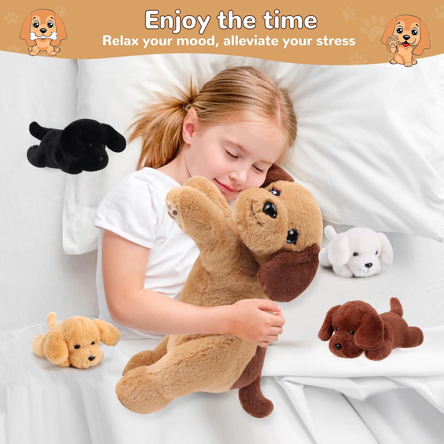 (Pack of 5) 5 Pieces Dog Stuffed Animals with Babies Inside Belly - 1 Mommy Stuffed Dog with 4 Puppy Plush - Stuffed Puppy Plush Toy for Kids Age 3-8