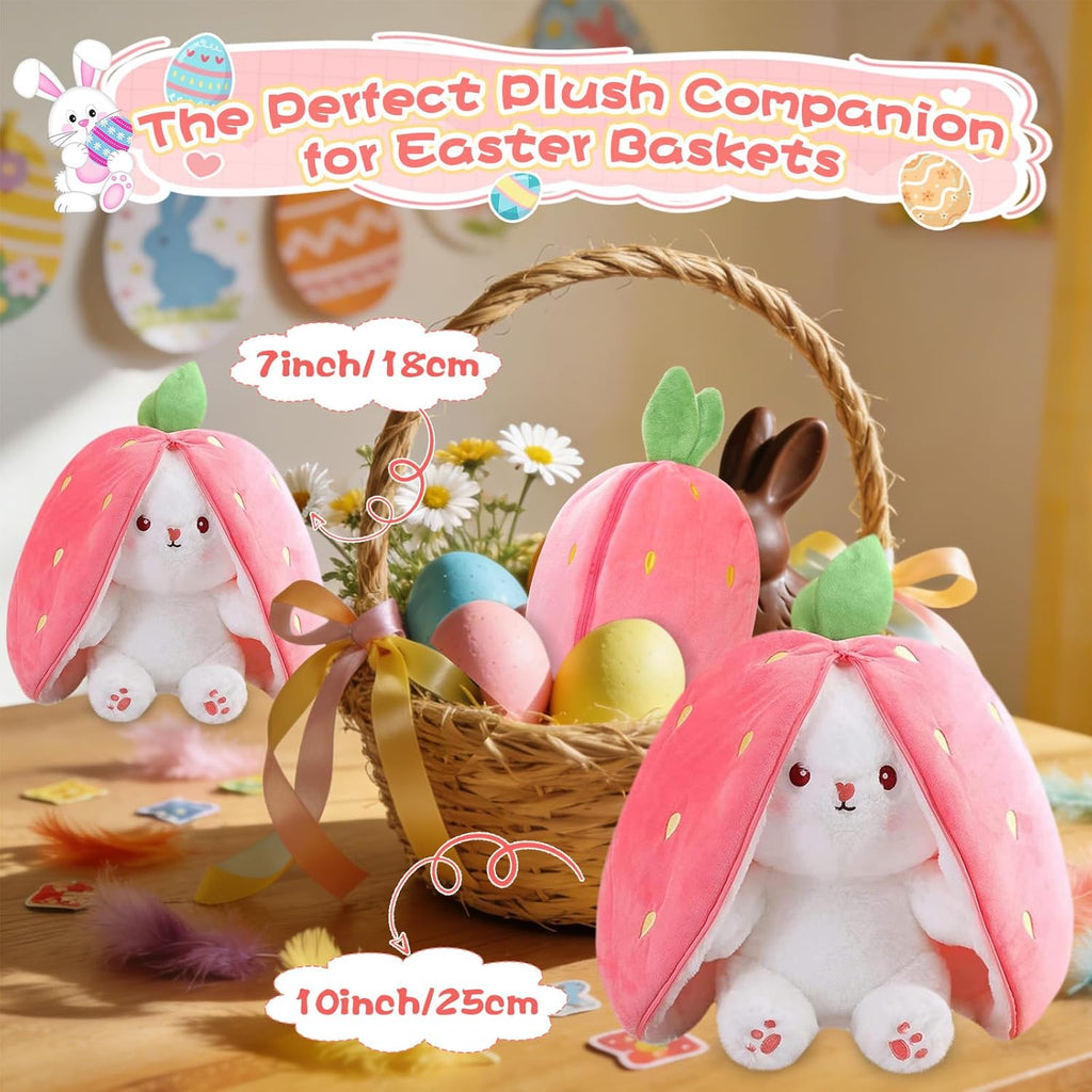 (Pack of 6) Cuddle Bunny Stuffed,Strawberry  Bunny Transformed Rabbit Plush Zipper,Turns Into Ears Bunnies Plushies Toy Cute Stuffy Doll
