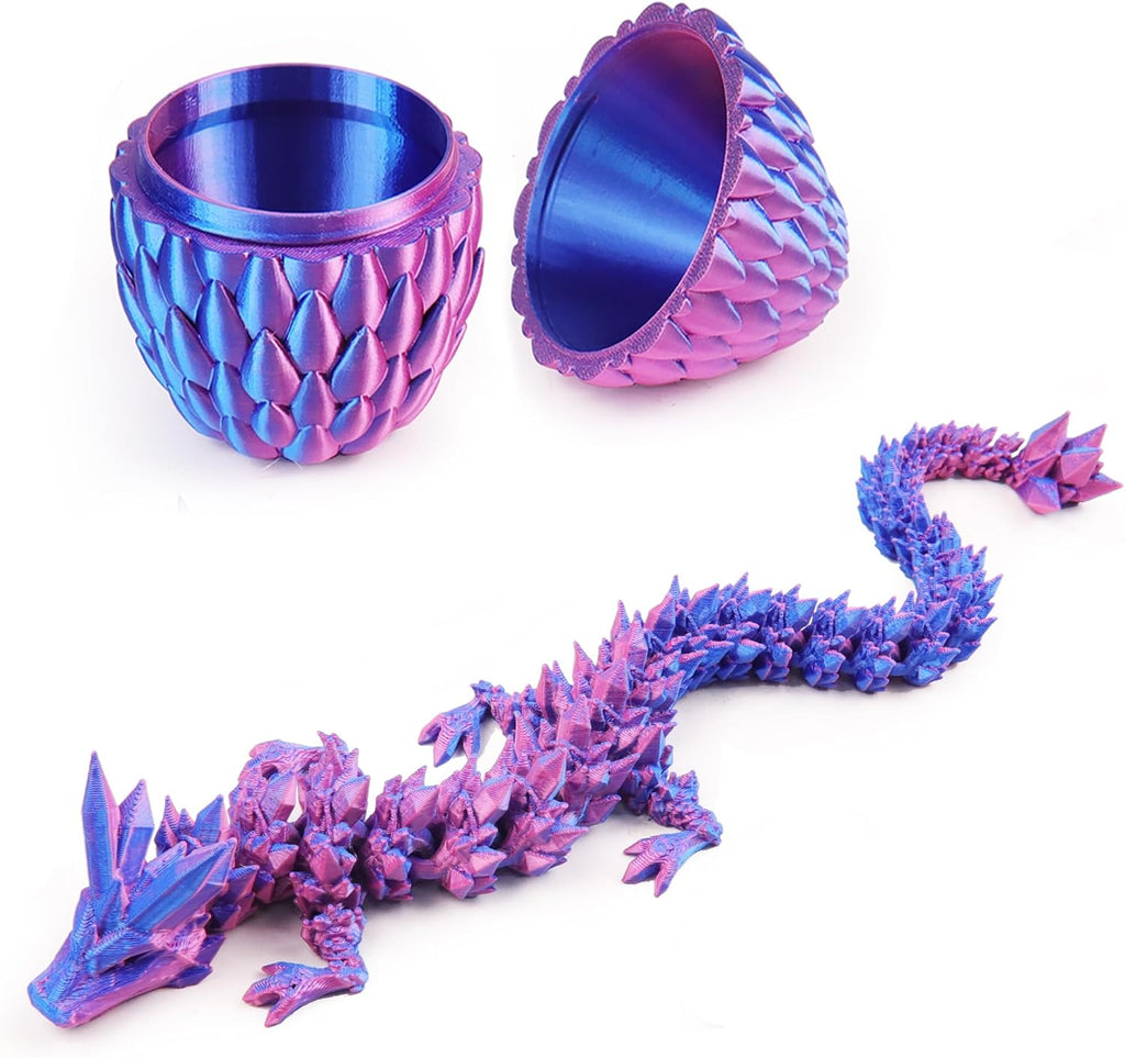(Pack of 7) 12inch 3D Printed Dragon Egg,Mystery Crystal Dragon Fidget Toys,Articulated Dragon,Home Desk Decor Easter Surprise Dinosaur Eggs,Adults Fidget Toys for Autism/ADHD (Laser Purple)