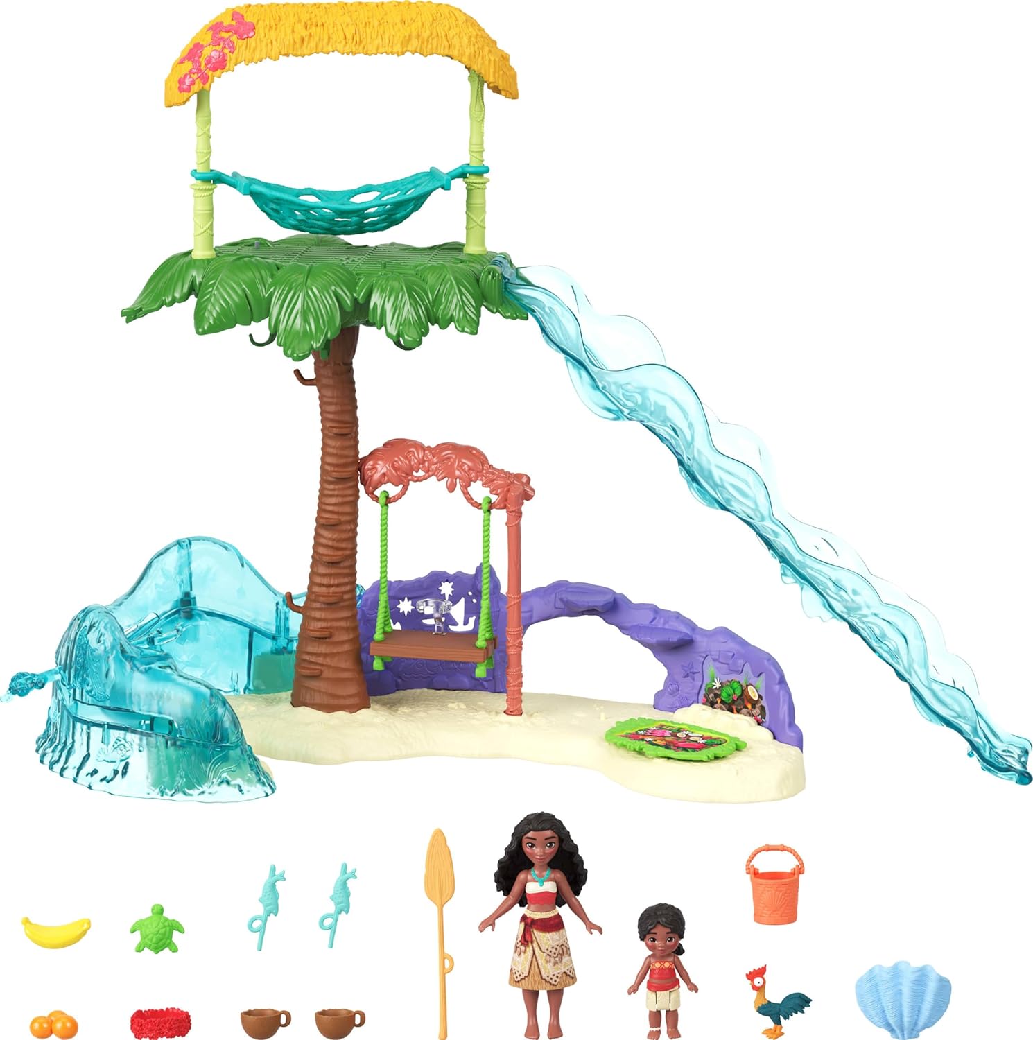 (Pack of 3)Moana’s Island Adventure Playset with Moana & Simea Small Dolls, 2 Character Friends, 5 Play Areas & 8 Accessories