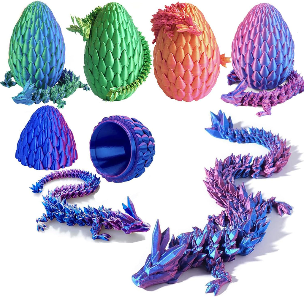 (Pack of 7) 12inch 3D Printed Dragon Egg,Mystery Crystal Dragon Fidget Toys,Articulated Dragon,Home Desk Decor Easter Surprise Dinosaur Eggs,Adults Fidget Toys for Autism/ADHD (Laser Purple)