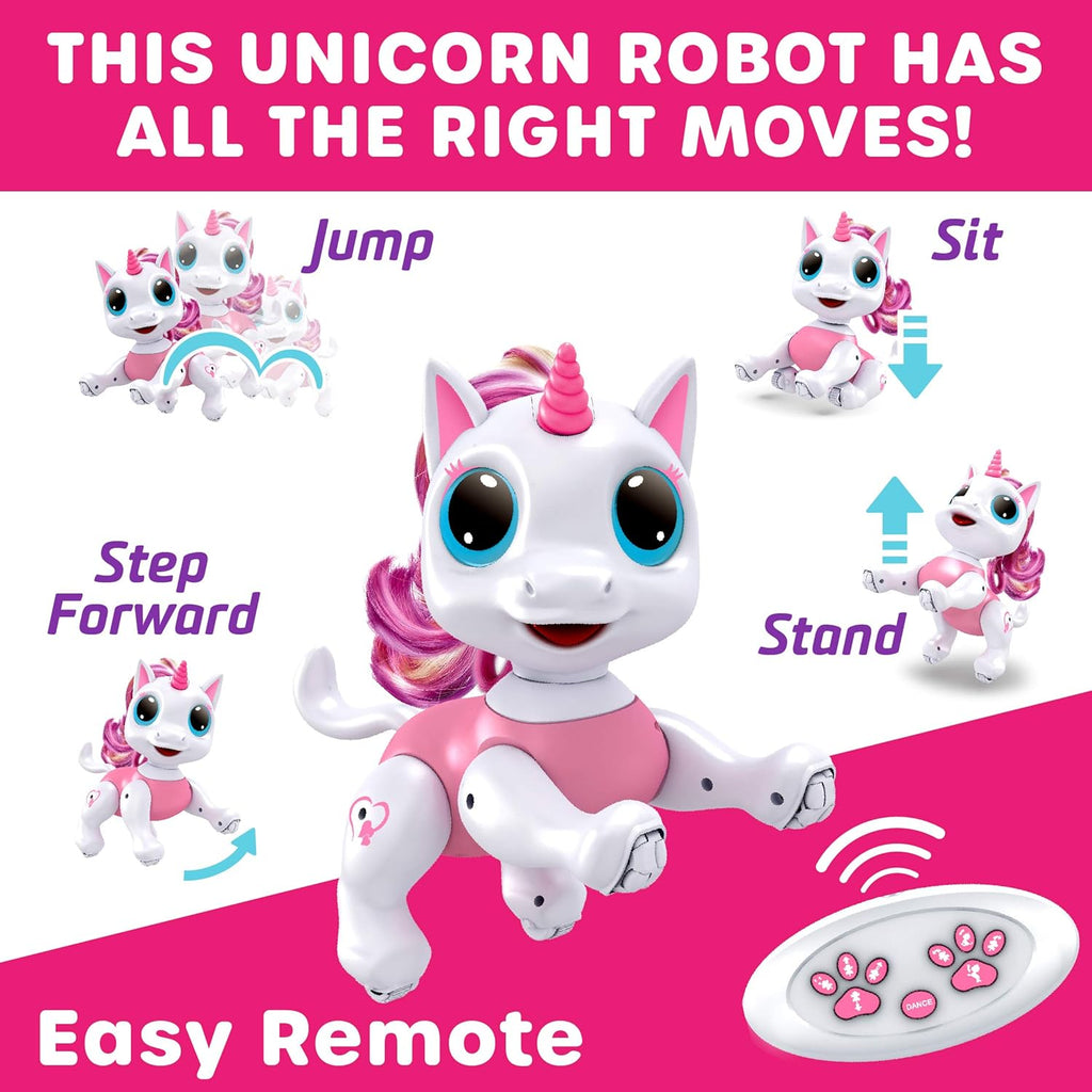 (Pack of 4) Pets Unicorn Toy for Girls and Boys - Remote Control Robot Toys with Interactive Hand Motion Gestures, STEM Programmable Treats, Walking, Dancing Robot Unicorn Kids Toy (Pink)