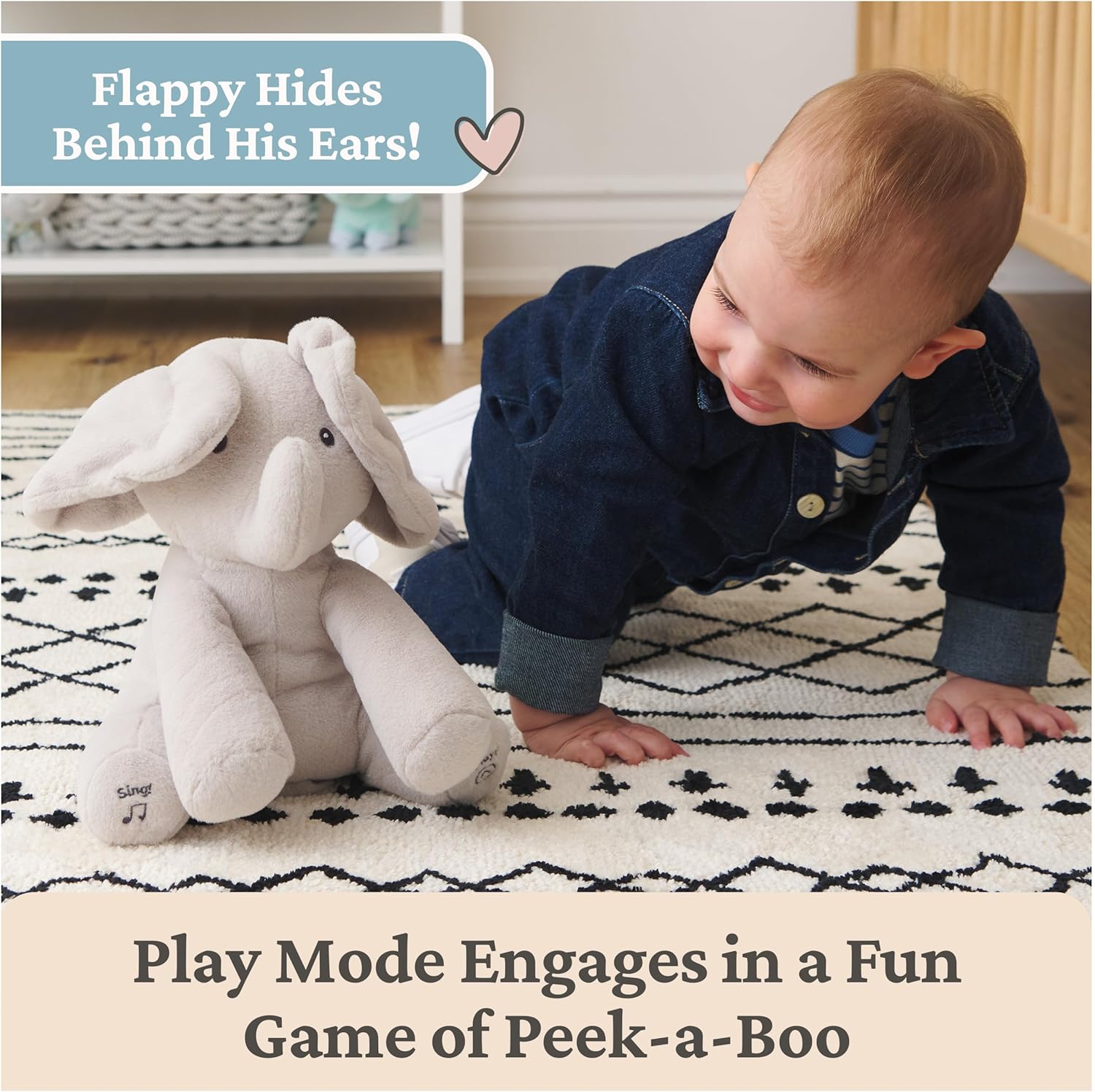 (Pack of 8) Baby Animated Flappy The Elephant Plush, Singing Stuffed Animal Baby Toy for Ages 0 and Up, Gray, 12"