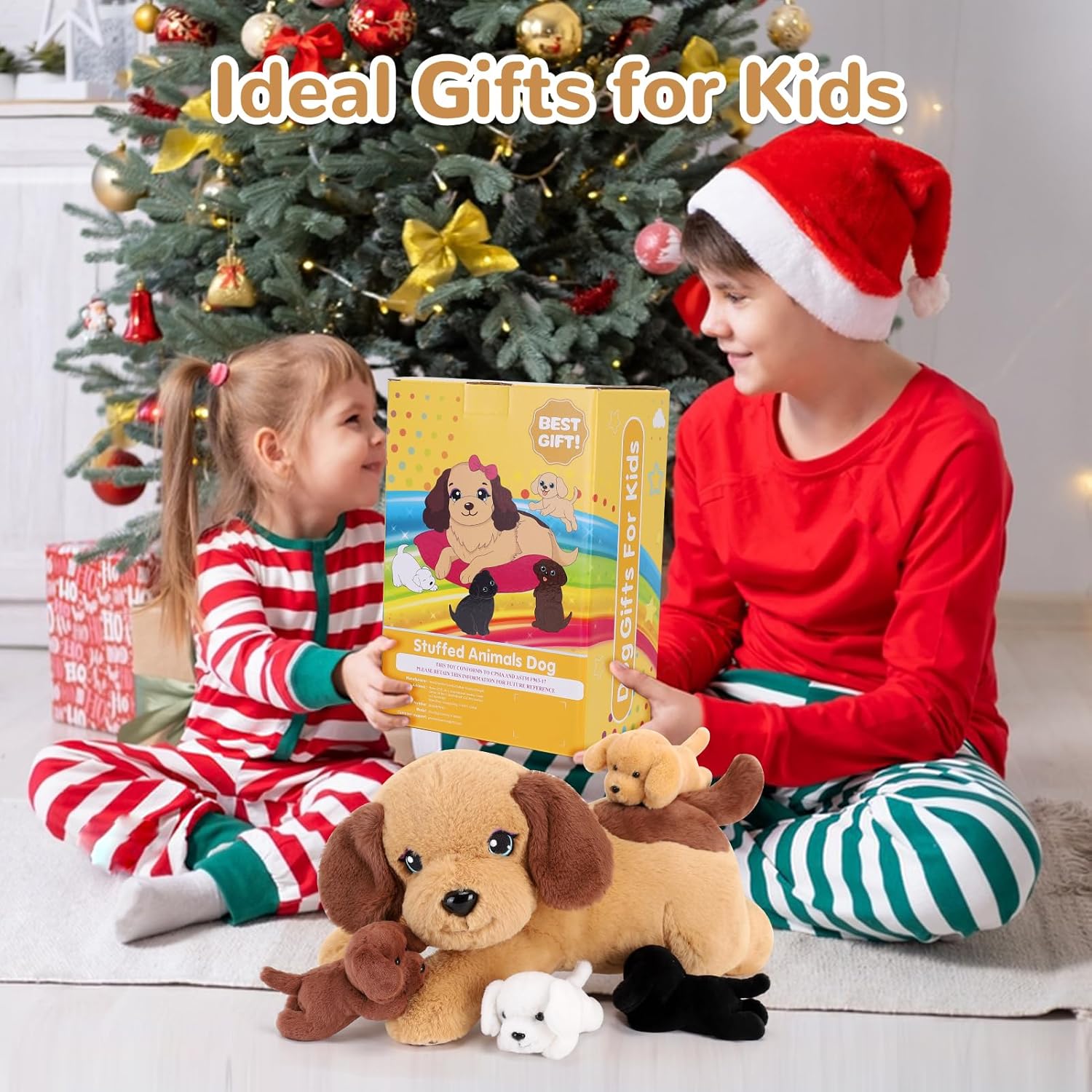 (Pack of 5) 5 Pieces Dog Stuffed Animals with Babies Inside Belly - 1 Mommy Stuffed Dog with 4 Puppy Plush - Stuffed Puppy Plush Toy for Kids Age 3-8
