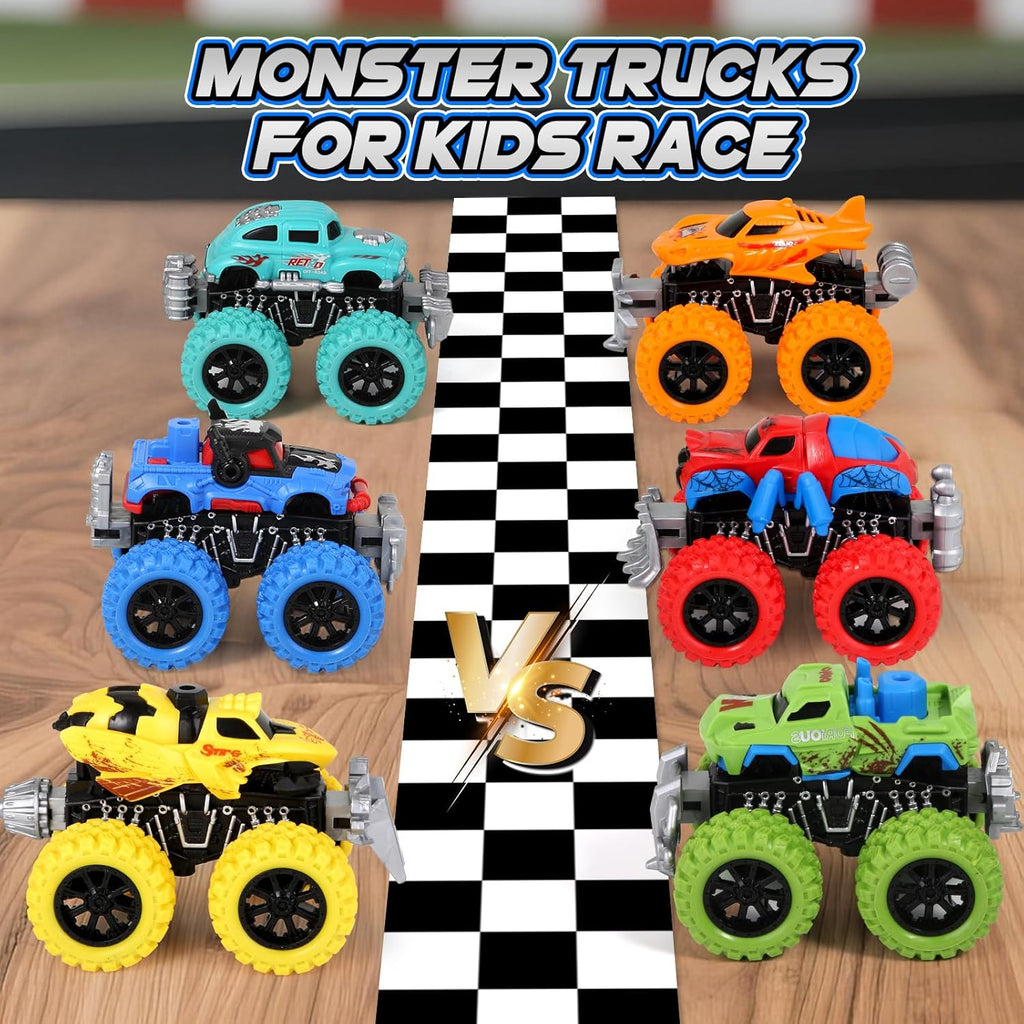 (Pack of 9)Monster Truck Toys for Kids, 6 Pack Friction Powered Push and Go Cars