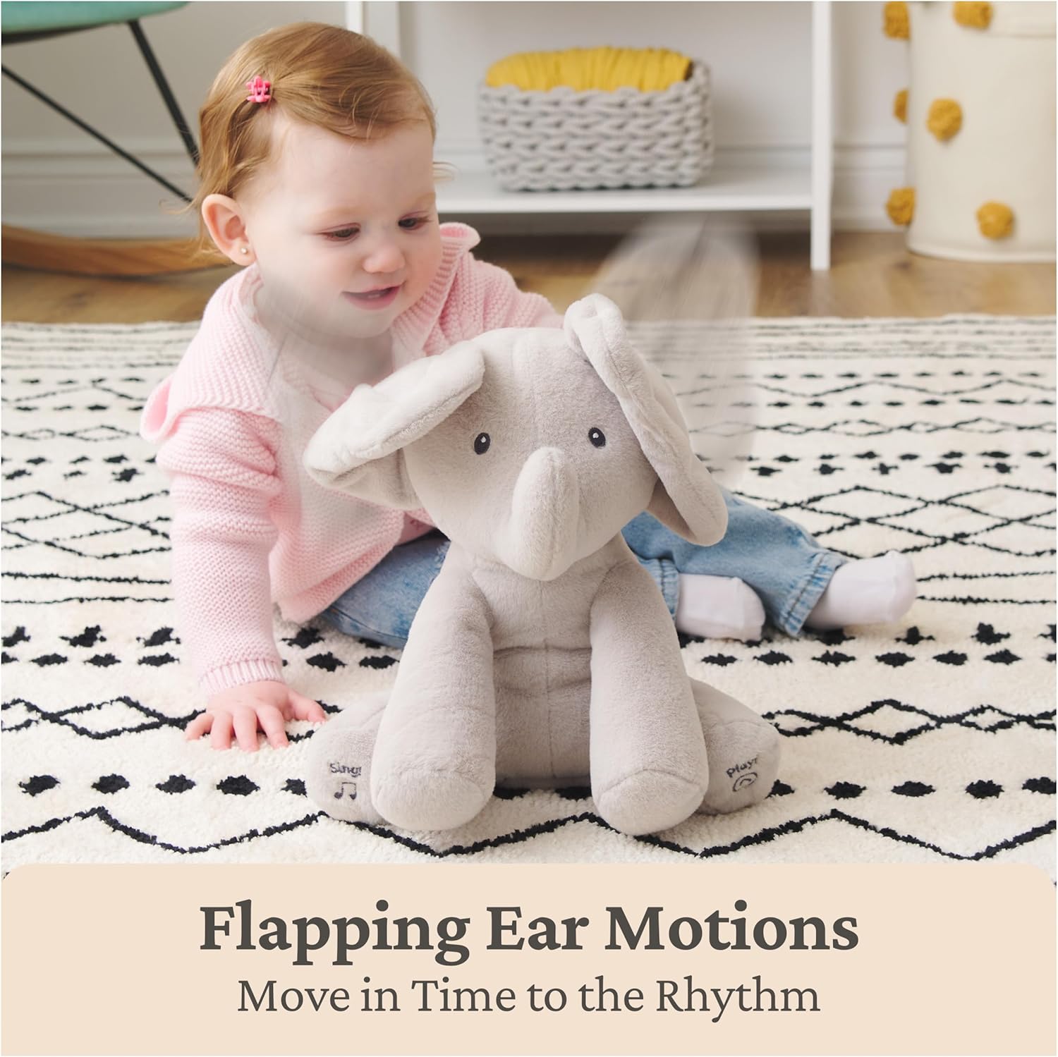 (Pack of 8) Baby Animated Flappy The Elephant Plush, Singing Stuffed Animal Baby Toy for Ages 0 and Up, Gray, 12"