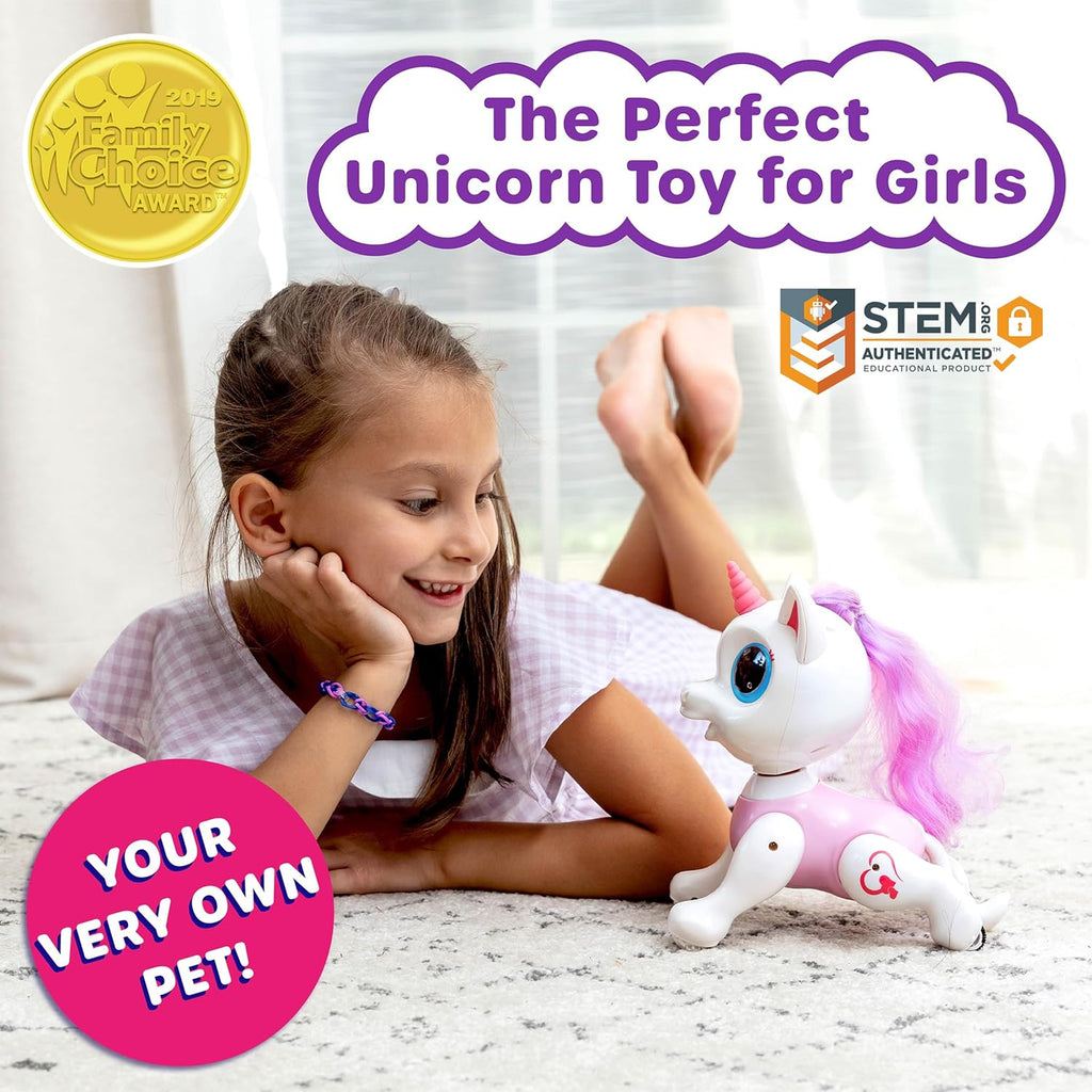 (Pack of 4) Pets Unicorn Toy for Girls and Boys - Remote Control Robot Toys with Interactive Hand Motion Gestures, STEM Programmable Treats, Walking, Dancing Robot Unicorn Kids Toy (Pink)