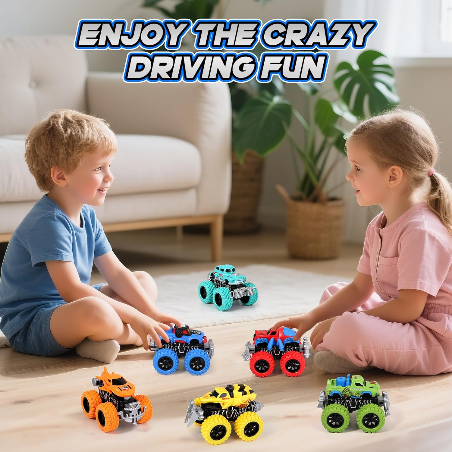 (Pack of 9)Monster Truck Toys for Kids, 6 Pack Friction Powered Push and Go Cars