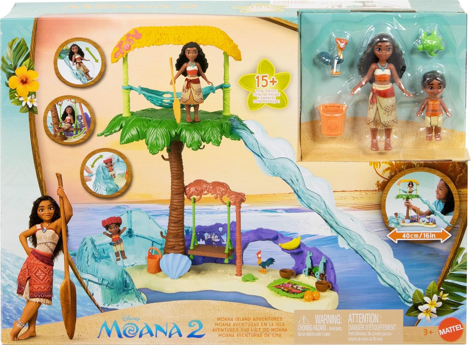(Pack of 3)Moana’s Island Adventure Playset with Moana & Simea Small Dolls, 2 Character Friends, 5 Play Areas & 8 Accessories