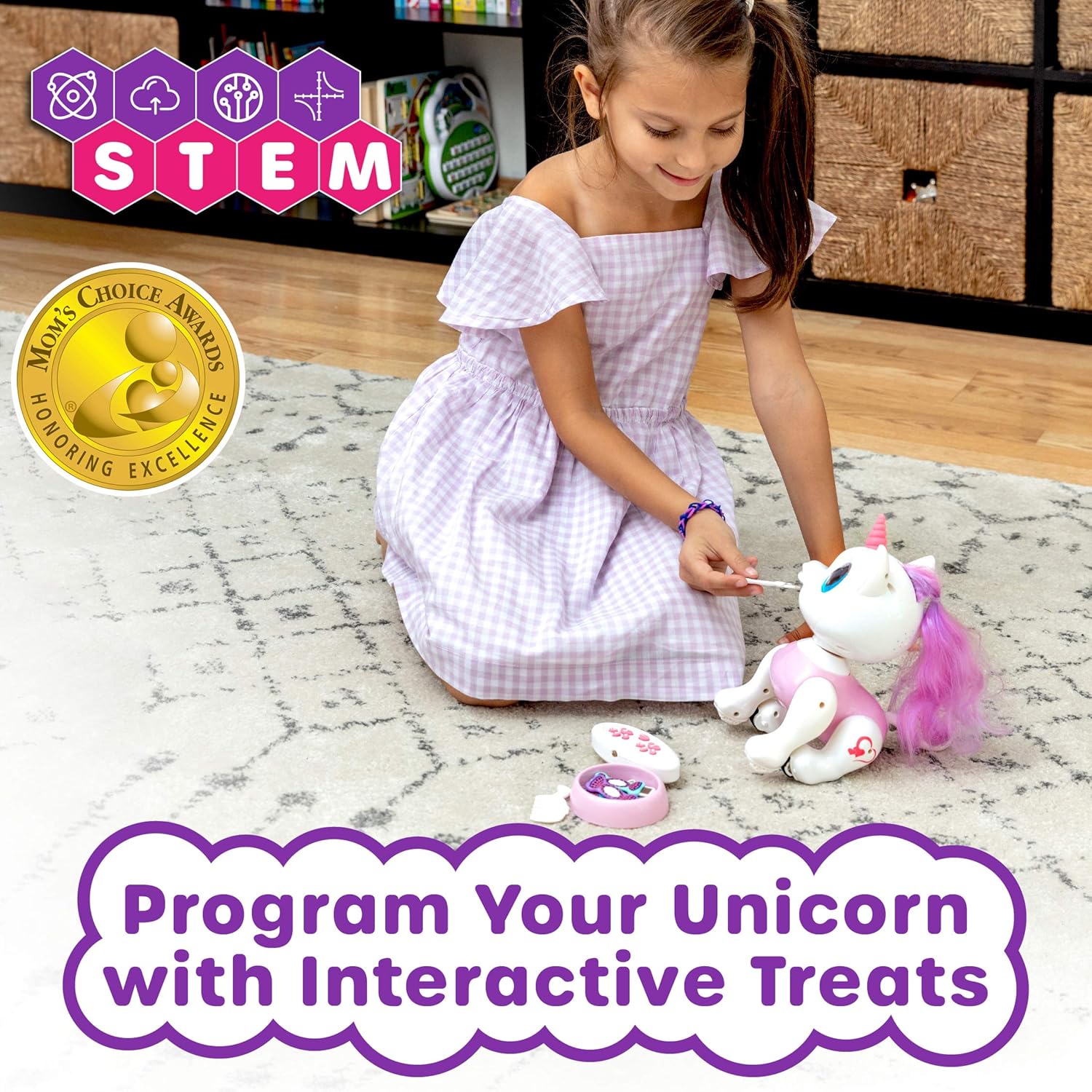 (Pack of 4) Pets Unicorn Toy for Girls and Boys - Remote Control Robot Toys with Interactive Hand Motion Gestures, STEM Programmable Treats, Walking, Dancing Robot Unicorn Kids Toy (Pink)
